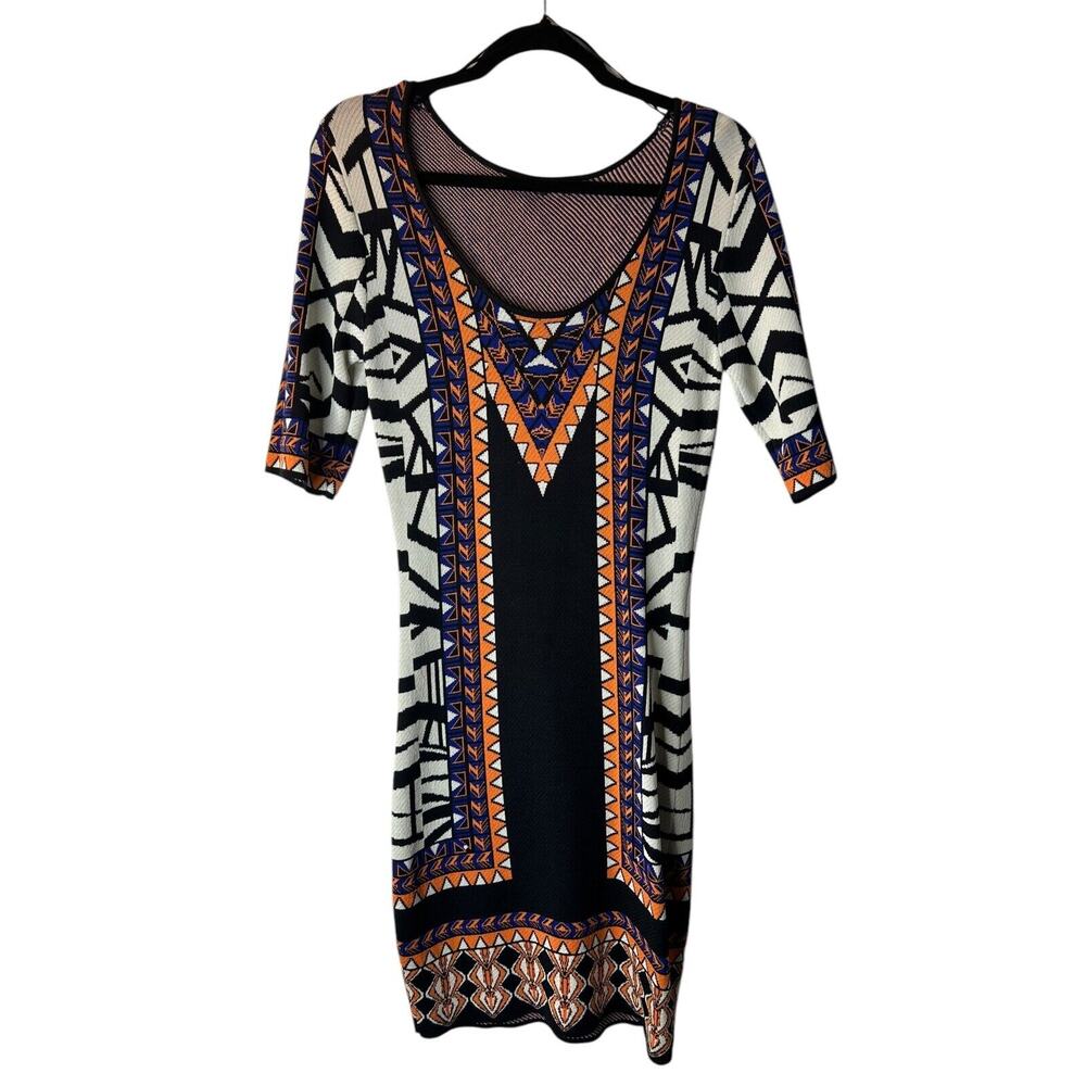 Jealous Tomato Sweater Dress Size M Geometric Print Bodycon Multicolor Tribal‎